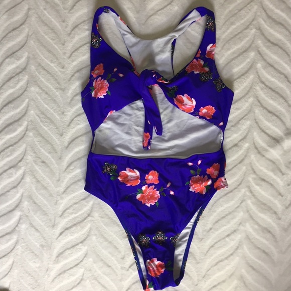 Blue Floral One-Piece Swimsuit High Waist Royal - Picture 9 of 9